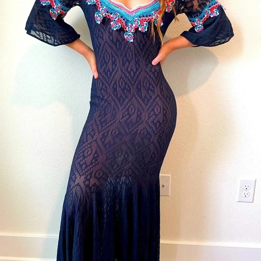 Peter Pilotto Lace Jacquard Knit Cold Shoulder Maxi Dress Size Small.